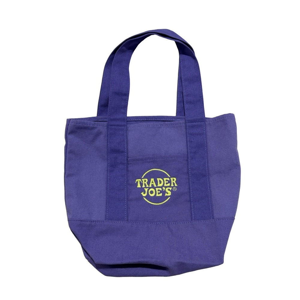 Trader Joe's Reusable Mini Canvas Tote Bag Purple Approx 13 x 19